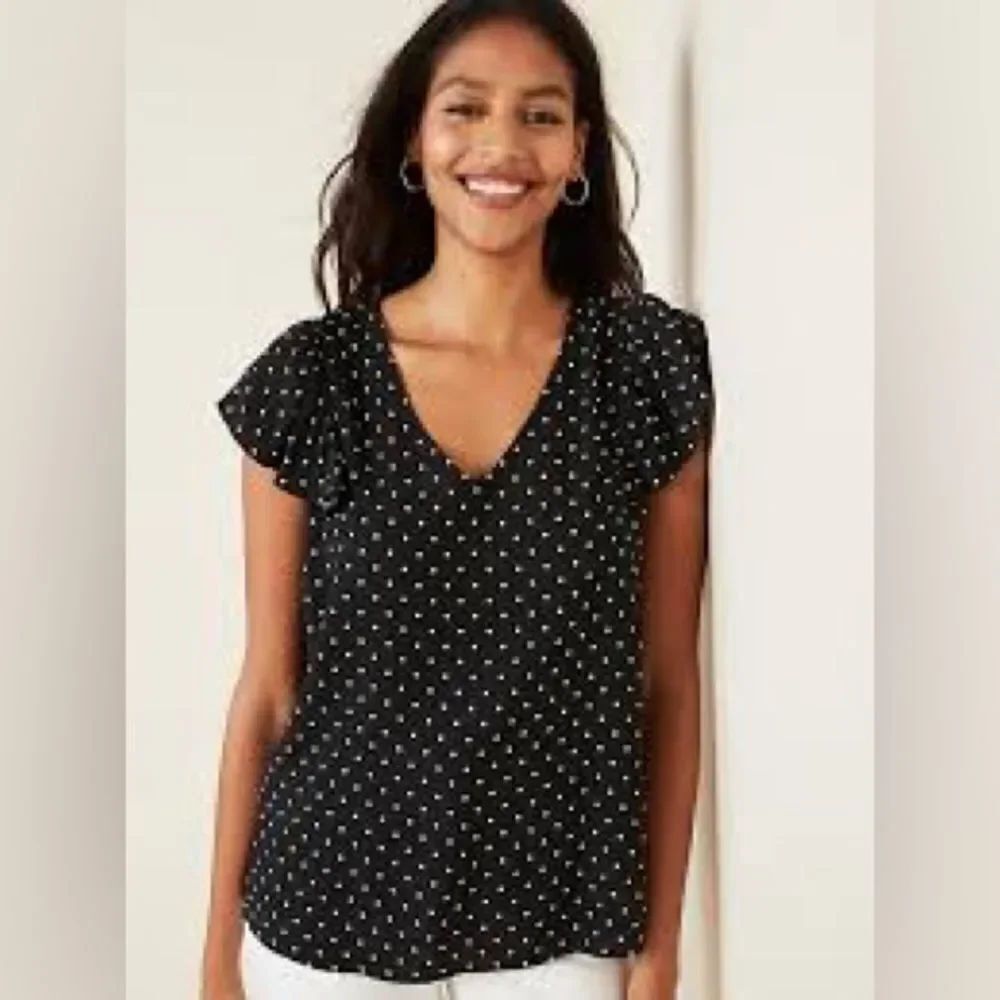 Harold's Black and White Polka Dot Ruffled Sleeve Blouse
